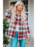 Azura Exchange Red Geometric Plaid Print Pocketed Shacket - M