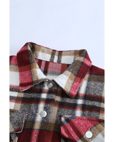 Azura Exchange Red Geometric Plaid Print Pocketed Shacket - M