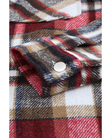 Azura Exchange Red Geometric Plaid Print Pocketed Shacket - M