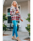 Azura Exchange Red Geometric Plaid Print Pocketed Shacket - S