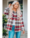 Azura Exchange Red Geometric Plaid Print Pocketed Shacket - S