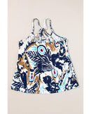 Beige Floral Spaghetti Straps Strappy Back Tank Top - S