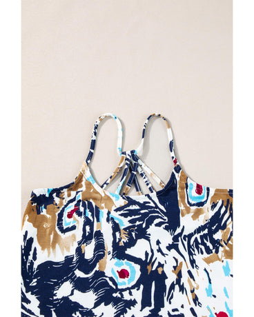 Beige Floral Spaghetti Straps Strappy Back Tank Top - S