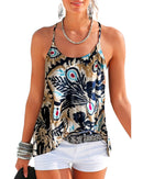 Beige Floral Spaghetti Straps Strappy Back Tank Top - S