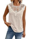 Apricot Guipure Lace Crochet Keyhole Back Tank Top