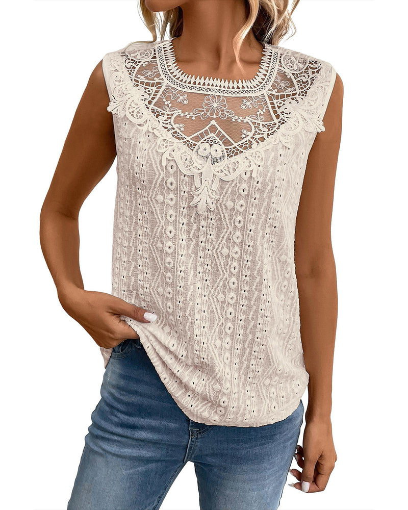 Apricot Guipure Lace Crochet Keyhole Back Tank Top