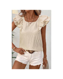 Beige Textured Bow Knot Frilled Butterfly Sleeve Blouse - M