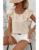 Beige Textured Bow Knot Frilled Butterfly Sleeve Blouse - M