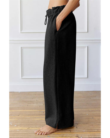 Black Elastic High Waist Drawstring Sweatpants - 2XL