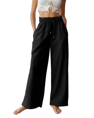 Black Elastic High Waist Drawstring Sweatpants - L