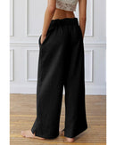Black Elastic High Waist Drawstring Sweatpants - M