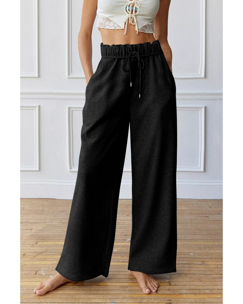 Black Elastic High Waist Drawstring Sweatpants - M