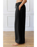 Black Elastic High Waist Drawstring Sweatpants - S