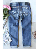 Azura Exchange Distressed Boyfriend Jeans with Santa Claus Pattern - S