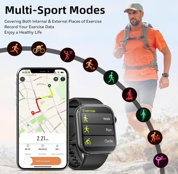 Smart Watch  44mm  Bluetooth call Screen True Multidial Blood Oxygen Game Sports Mode Pro FOR IOS and Android Black with 2 straps