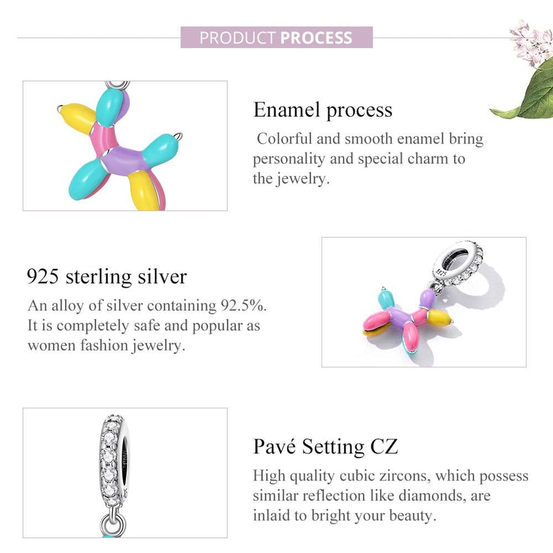 925 Sterling Silver Balloon Puppy Pendant For Bracelets & Necklaces