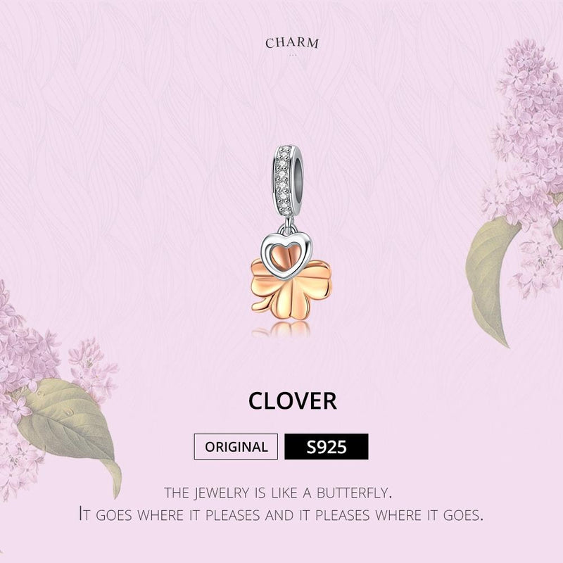 925 Sterling Silver Golden Four Leaf Clover Pendant For Diy Bracelets