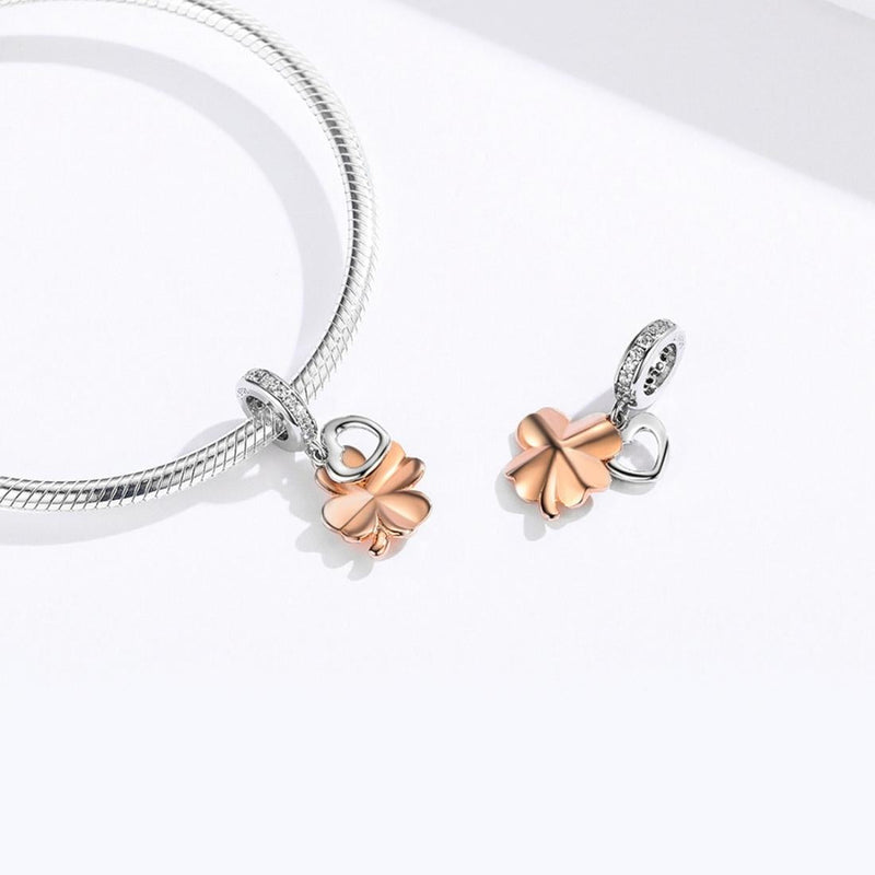 925 Sterling Silver Golden Four Leaf Clover Pendant For Diy Bracelets