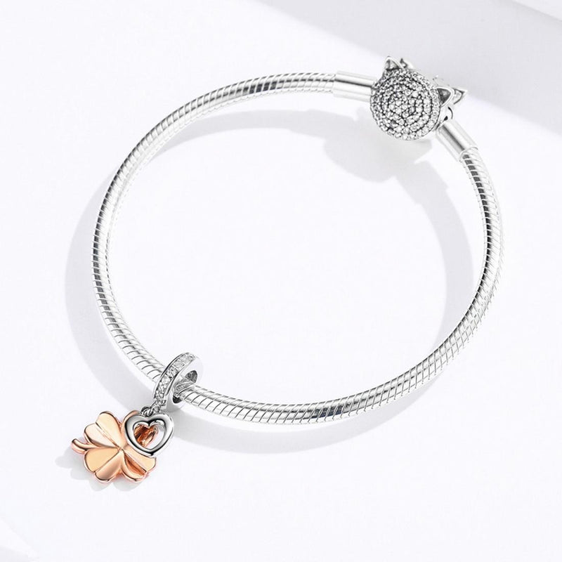 925 Sterling Silver Golden Four Leaf Clover Pendant For Diy Bracelets