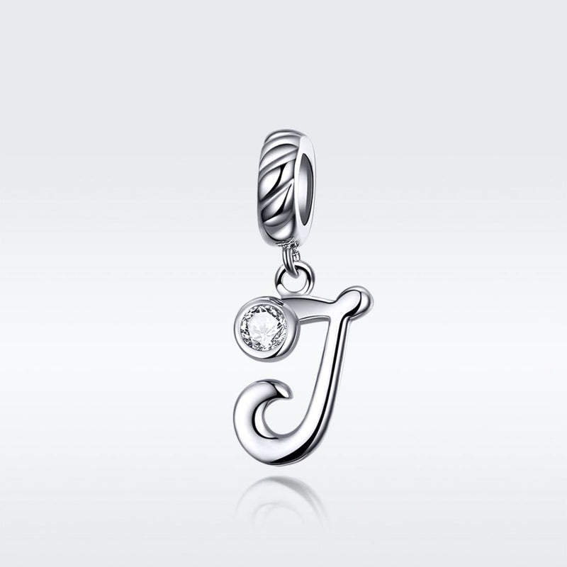 925 Sterling Silver Personalized Letter Pendant For Diy Bracelets & Necklaces Style - J