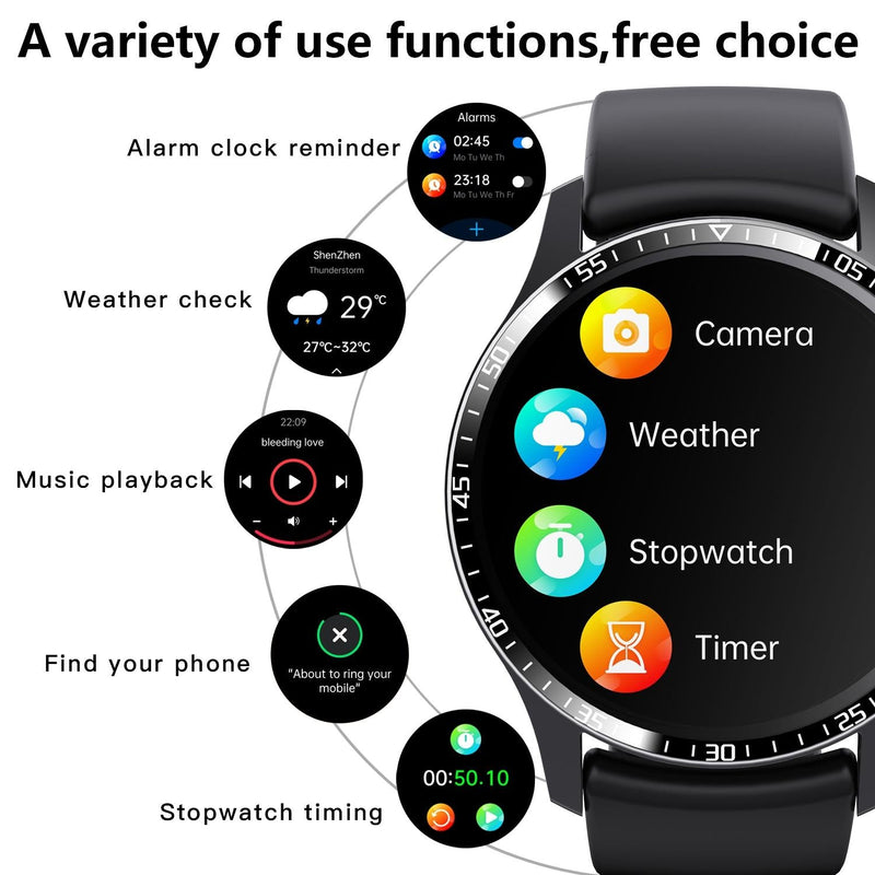 1.35 Inch Smart Watch Bluetooth Calls Health Monitoring 150+ Sports Black - Silver Bamboo