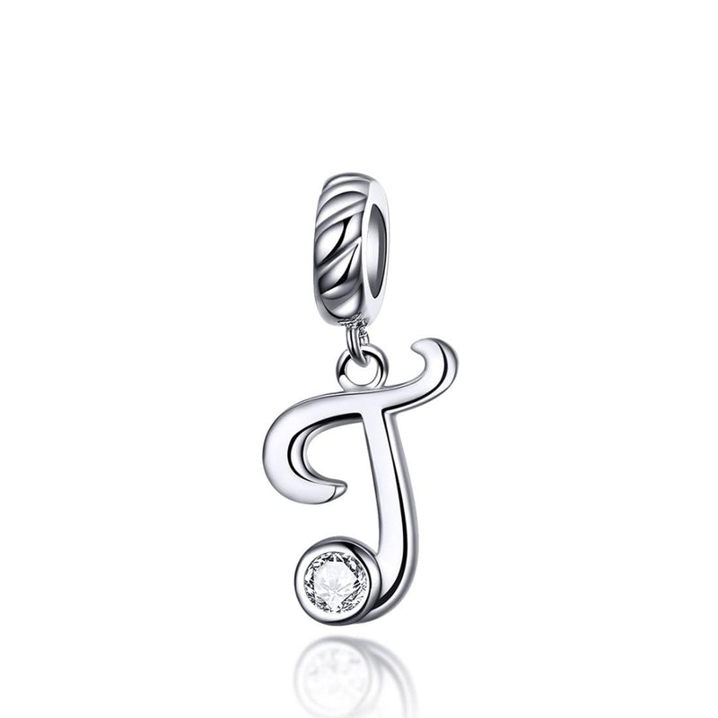 925 Sterling Silver Personalized Letter Pendant For Diy Bracelets And Necklaces Style - T