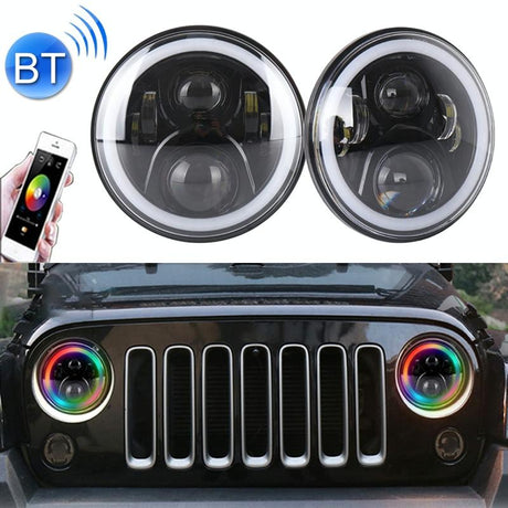 2 Pcs 7 Inch Dc12V 6000K - 6500K 50W Car Led Headlight Cree Lamp Beads For Jeep Wrangler / Harley Support App + Bluetooth Control Black