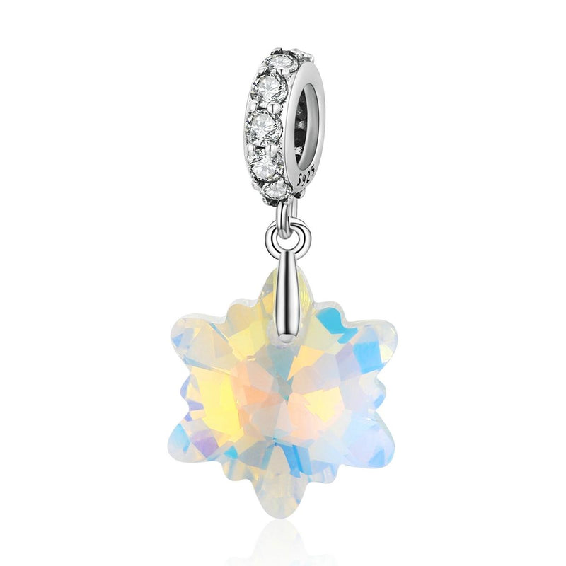 925 Sterling Silver Sparkling Snowflake Pendant For Diy Bracelets & Necklaces
