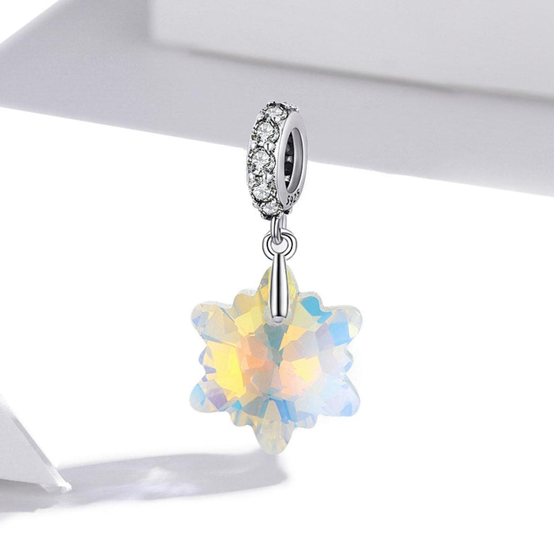 925 Sterling Silver Sparkling Snowflake Pendant For Diy Bracelets & Necklaces