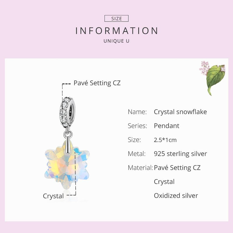 925 Sterling Silver Sparkling Snowflake Pendant For Diy Bracelets & Necklaces