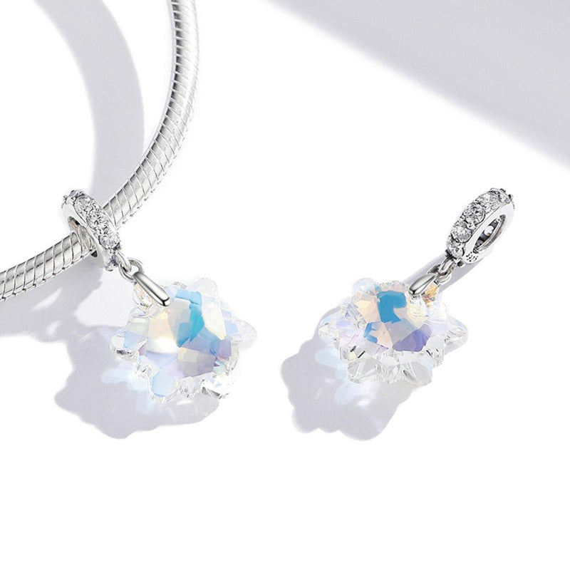 925 Sterling Silver Sparkling Snowflake Pendant For Diy Bracelets & Necklaces