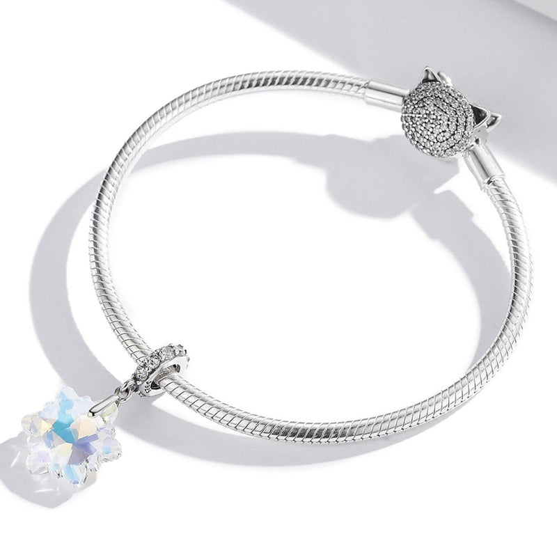 925 Sterling Silver Sparkling Snowflake Pendant For Diy Bracelets & Necklaces