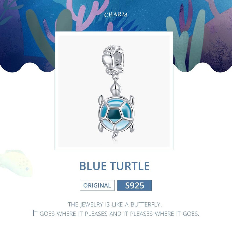 925 Sterling Silver Blue Turtle Pendant For Diy Bracelets & Necklaces