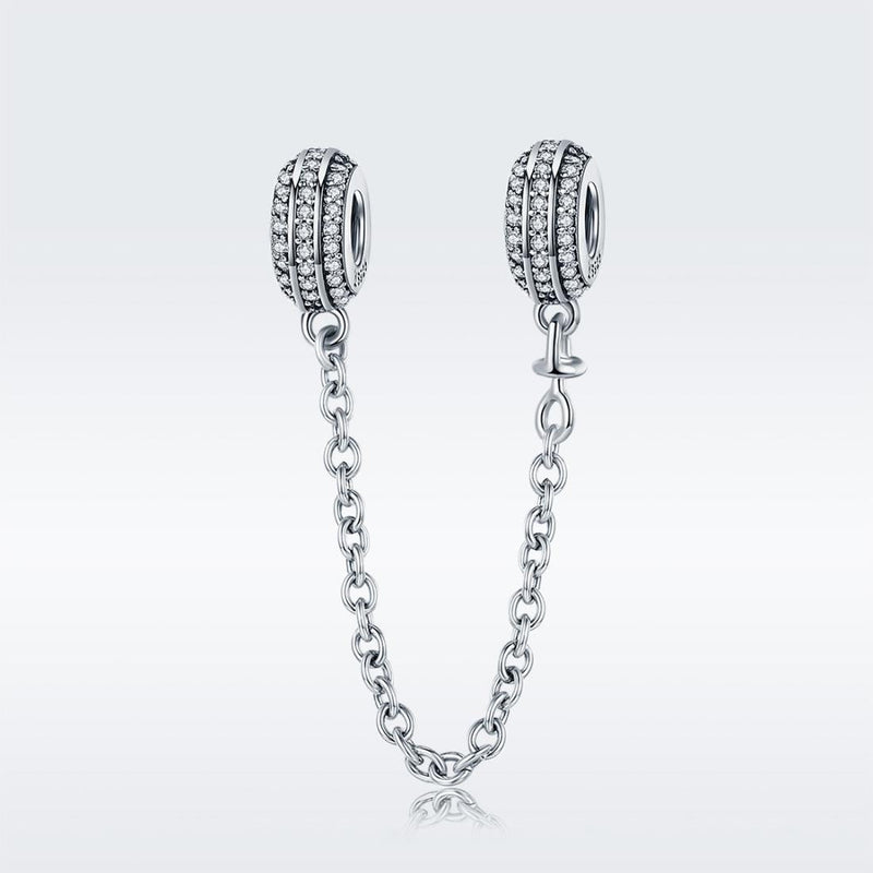 925 Sterling Silver Simple Diamond Beaded Bracelet Safety Chain