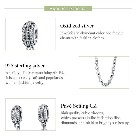 925 Sterling Silver Simple Diamond Beaded Bracelet Safety Chain