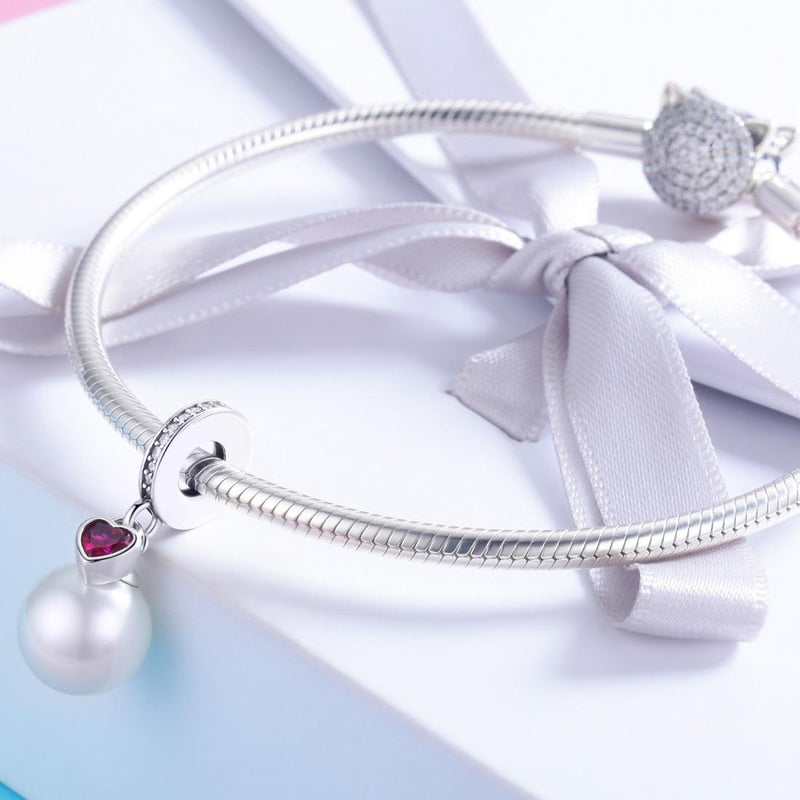 925 Sterling Silver Pearl Heart Pendant For Diy Bracelets & Necklaces
