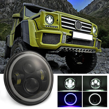 7 Inch H4 / H13 Dc 9V - 30V 3000Lm 6000K 30W Ip67 4Led Lamp Beads Car Round Shape Led Headlight Lamps For Jeep Wrangler / Harley With Angel Eye