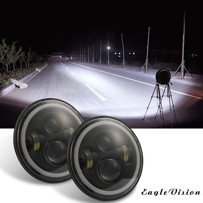 7 Inch H4 / H13 Dc 9V - 30V 3000Lm 6000K 30W Ip67 4Led Lamp Beads Car Round Shape Led Headlight Lamps For Jeep Wrangler / Harley With Angel Eye