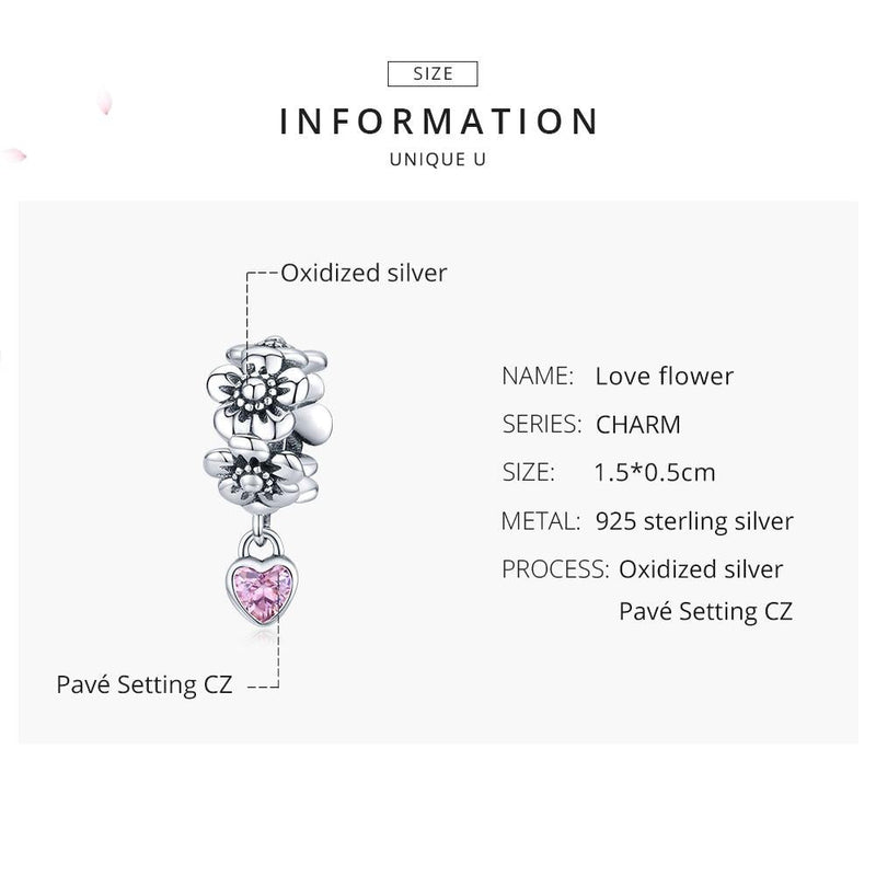 925 Sterling Silver Flower Bead Bracelet Charms