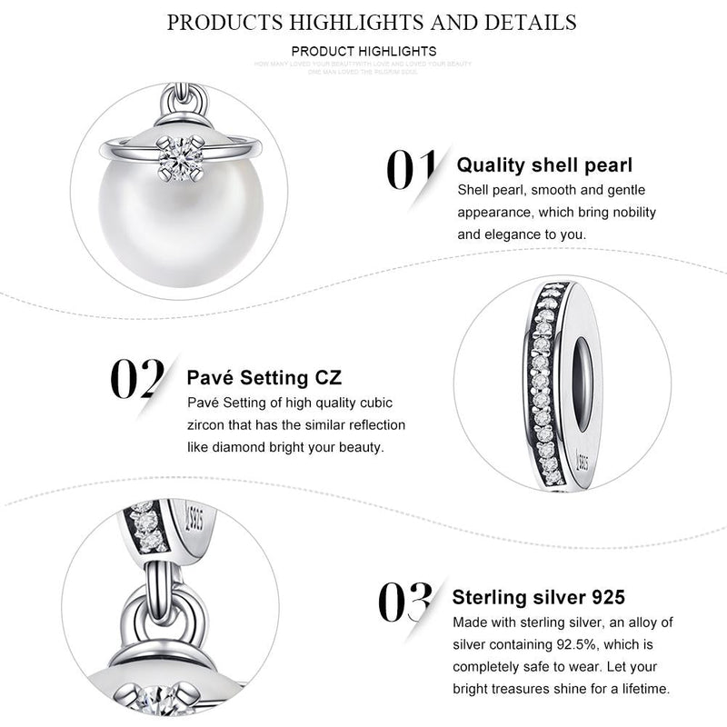 925 Sterling Silver Chic Pearl Charm For Diy Bracelets