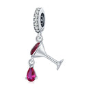 925 Sterling Silver Shimmering Wine Glass Pendant For Diy Bracelets & Necklaces