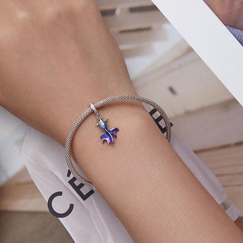 925 Sterling Silver Blue Fish Diy Pendant Beaded Accessory