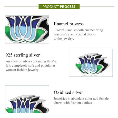 925 Sterling Silver Blue Lotus Bead Bracelet & Necklace Set