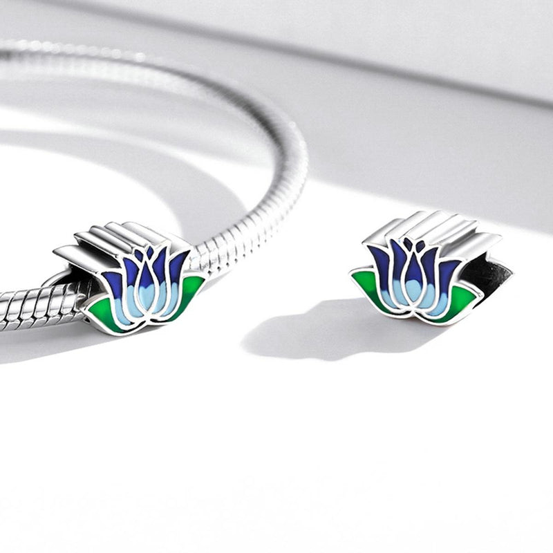 925 Sterling Silver Blue Lotus Bead Bracelet & Necklace Set