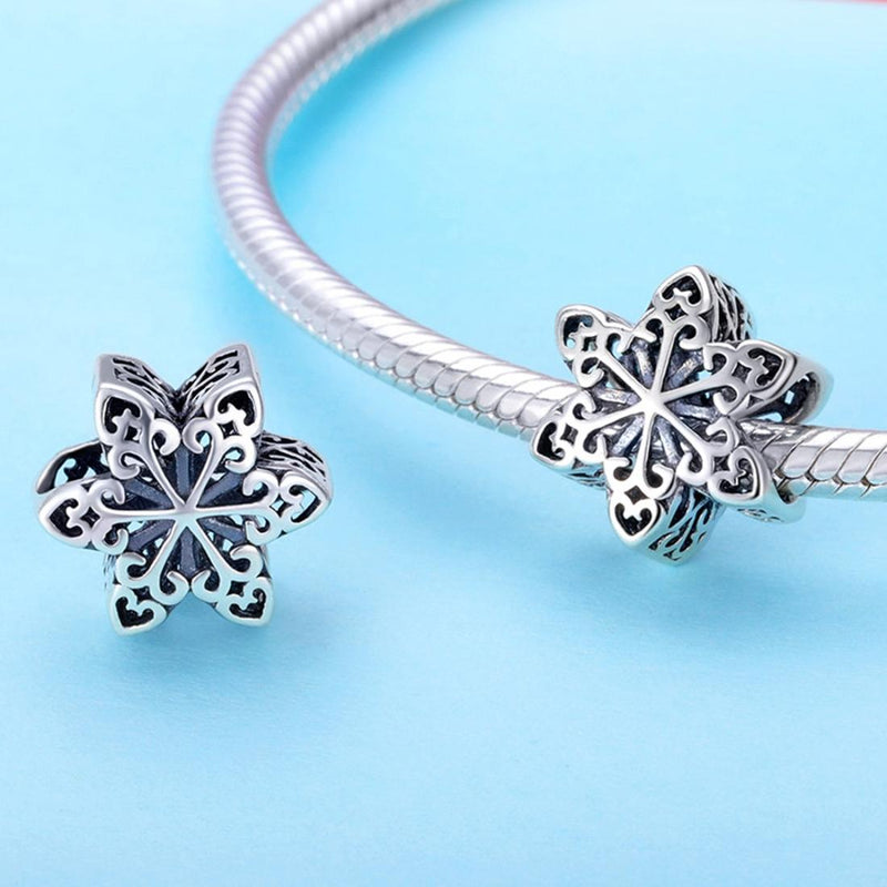 925 Sterling Silver Snowflake Beads For Diy Bracelets & Necklaces