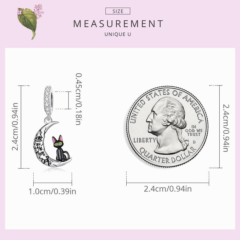 925 Sterling Silver Moon Cat Pendant For Bracelet Or Necklace