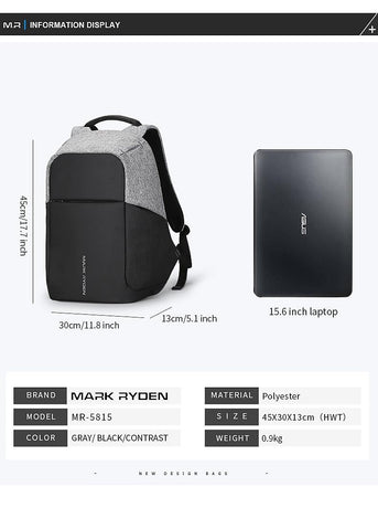 15-Inch Multifunction Usb Charging Laptop Backpack For Men