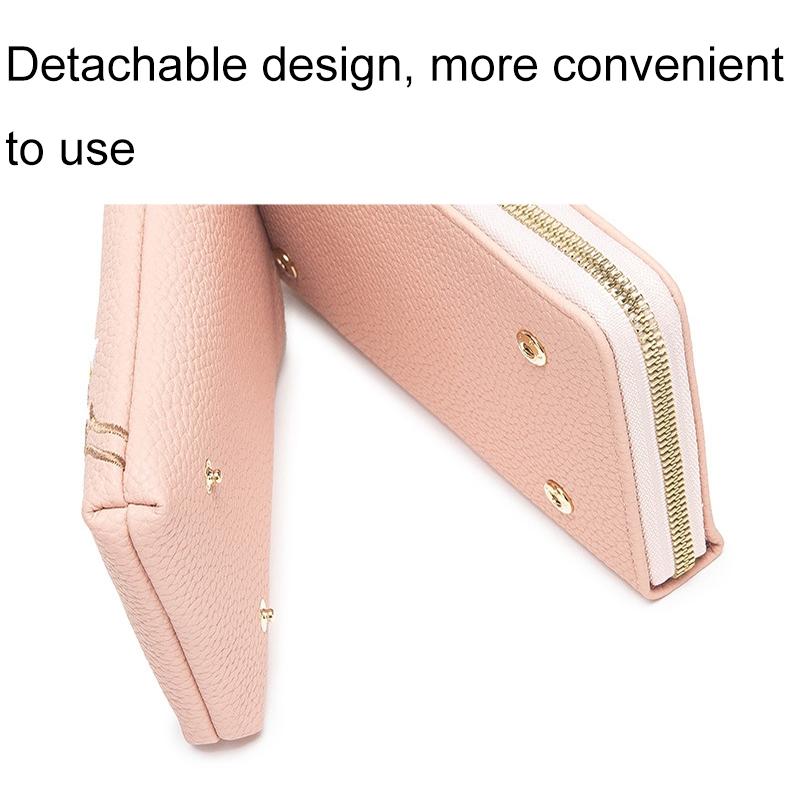 Black Embroidered Single Shoulder Phone Bag Wallet - Gray