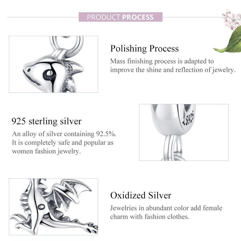 925 Sterling Silver Drogon Dinosaur Charm For Diy Bracelets