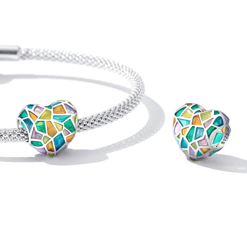 925 Sterling Silver Colorful Heart Beads For Diy Bracelets & Necklaces